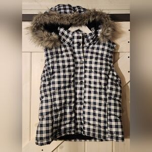 Y2K Aeropostale Fur Lined Hood Plaid Puffer Vest. Size XL. Dated 2009